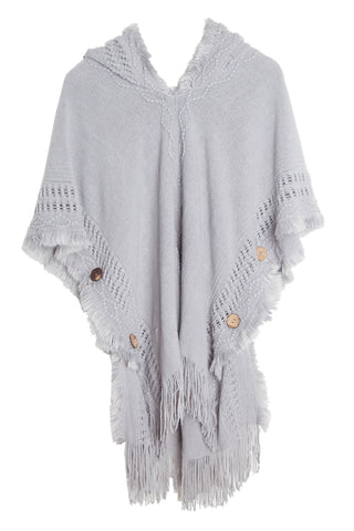 Shop Fringe Hem Hooded Poncho - High-Quality U.S. Made Women’s Fashion with Free Fast Shipping