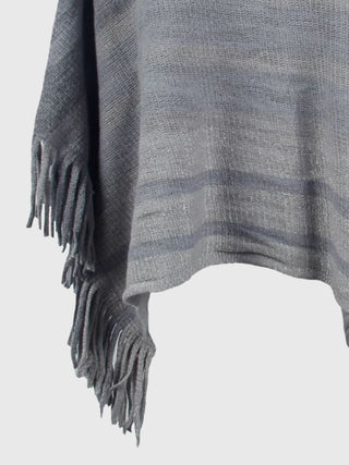 Shop Striped Boat Neck Poncho with Fringes - High-Quality U.S. Made Women’s Fashion with Free & Fast Shipping