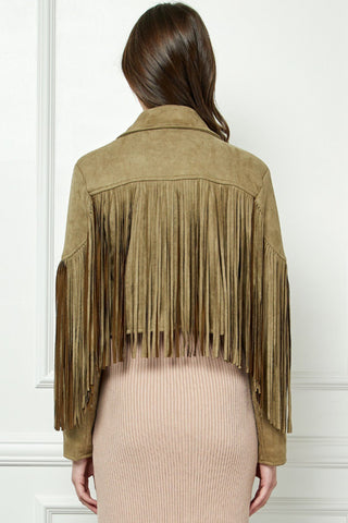 Shop Veveret Suede Fringe Long Sleeve Moto Jacket - High-Quality U.S. Made Women’s Fashion with Free & Fast Shipping