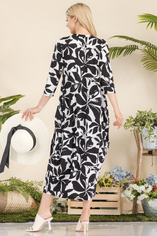 Shop Celeste Full Size Printed Contrast Dress with Pockets - High-Quality U.S. Made Women’s Fashion with Free & Fast Shipping