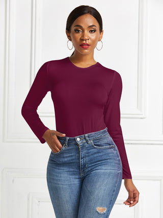 Shop Round Neck Long Sleeve Bodysuit - High-Quality U.S. Made Women’s Fashion with Free & Fast Shipping