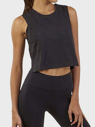 Shop Black Round Neck Cropped Tank - High-Quality U.S. Made Women’s Fashion with Free & Fast Shipping