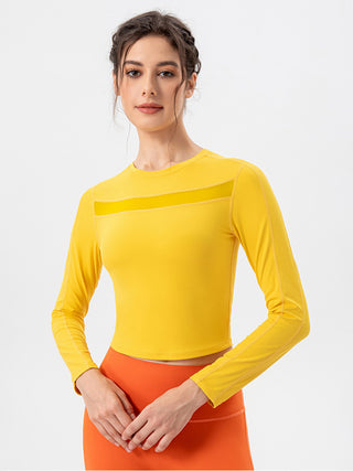 Shop Neon Yellow Round Neck Long Sleeve Active T-Shirt - High-Quality U.S. Made Women’s Fashion with Free & Fast Shipping