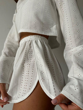 Shop Eyelet Round Neck Top and Shorts Set - High-Quality U.S. Made Women’s Fashion with Free Fast Shipping