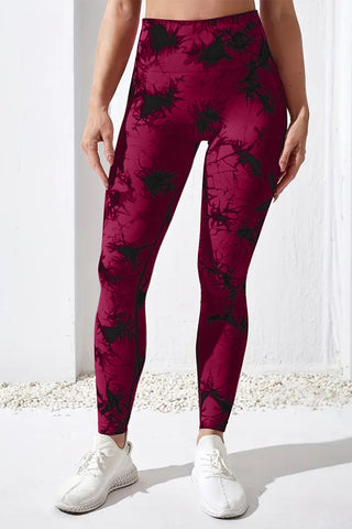 Shop Burgundy Printed High Waist Active Pants - High-Quality U.S. Made Women’s Fashion with Free & Fast Shipping