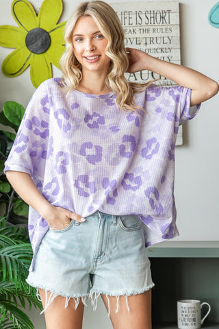 Shop Lavender HOPELY Print Waffle Oversized T-Shirt - High-Quality U.S. Made Women’s Fashion with Free & Fast Shipping