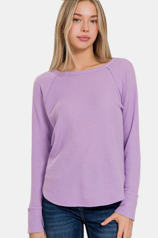 Shop LAVENDER Zenana Waffle Long Sleeve T-Shirt - High-Quality U.S. Made Women’s Fashion with Free & Fast Shipping