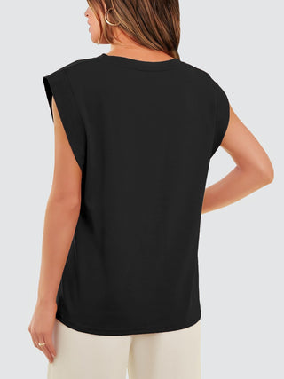 Shop Round Neck Cap Sleeve Tank - High-Quality U.S. Made Women’s Fashion with Free & Fast Shipping