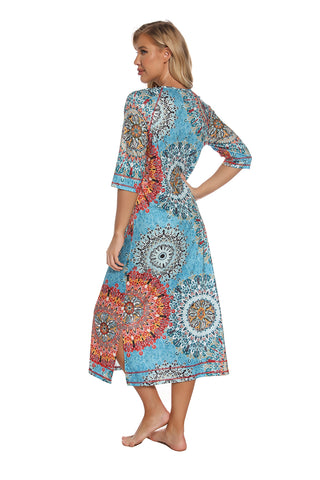 Shop Printed Slit Night Dress with Pockets - High-Quality U.S. Made Women’s Fashion with Free & Fast Shipping