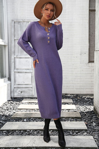 Shop Mauve Notched Neck Dropped Shoulder Button-Down Midi Dress - High-Quality U.S. Made Women’s Fashion with Free & Fast Shipping