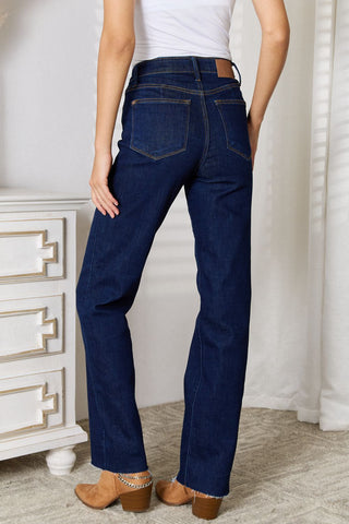 Shop Judy Blue Full Size Raw Hem Straight Leg Jeans with Pockets - High-Quality U.S. Made Women’s Fashion with Free & Fast Shipping