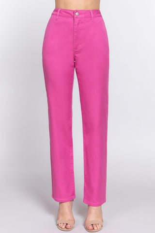 Shop PINK ACTIVE BASIC High Waist Straight Twill Pants - High-Quality U.S. Made Women’s Fashion with Free & Fast Shipping