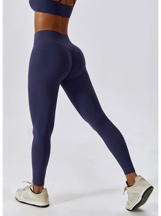 Shop Dark Blue Wide Waistband Sports Pants - High-Quality U.S. Made Women’s Fashion with Free & Fast Shipping