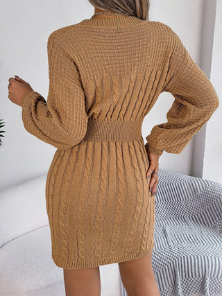 Shop Cable-Knit Cutout Round Neck Slit Sweater Dress - High-Quality U.S. Made Women’s Fashion with Free & Fast Shipping