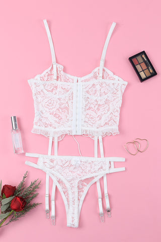 Shop Lace-Up Frill Trim Lingerie Set - High-Quality U.S. Made Women’s Fashion with Free Fast Shipping