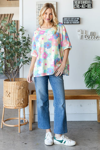 Shop HOPELY Floral Waffle Oversized T-Shirt - High-Quality U.S. Made Women’s Fashion with Free & Fast Shipping