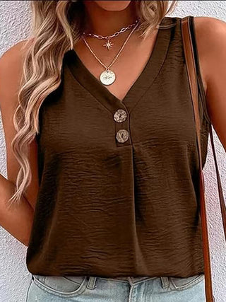 Shop Full Size Decorative Button V-Neck Tank - High-Quality U.S. Made Women’s Fashion with Free Fast Shipping