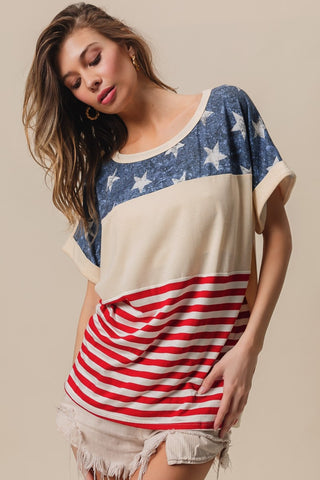 Shop BiBi American Flag Theme Short Sleeve T-Shirt - High-Quality U.S. Made Women’s Fashion with Free & Fast Shipping