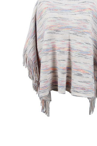 Shop Round Neck Fringe Detail Sleeve Poncho - High-Quality U.S. Made Women’s Fashion with Free & Fast Shipping