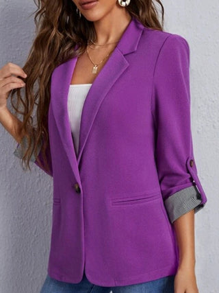 Shop Lapel Collar Roll-Tab Sleeve Blazer - High-Quality U.S. Made Women’s Fashion with Free & Fast Shipping