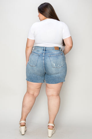 Shop Judy Blue Full Size High Waist Raw Hem Denim Shorts - High-Quality U.S. Made Women’s Fashion with Free & Fast Shipping