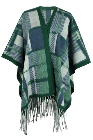 Shop Green One Size Cloak Sleeve Fringe Detail Poncho - High-Quality U.S. Made Women’s Fashion with Free & Fast Shipping