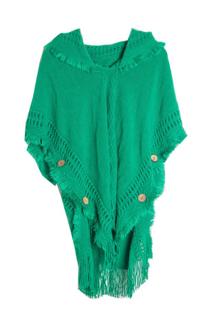 Shop Fringe Hem Hooded Poncho - High-Quality U.S. Made Women’s Fashion with Free Fast Shipping