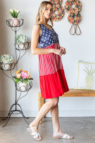 Shop Heimish Full Size US Flag Theme Contrast Tank Dress - High-Quality U.S. Made Women’s Fashion with Free & Fast Shipping