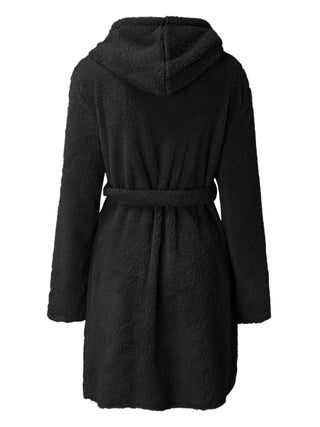 Shop Tie Waist Hooded Robe - High-Quality U.S. Made Women’s Fashion with Free & Fast Shipping