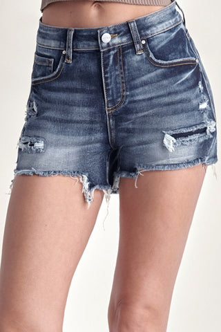 Shop RISEN Mid Rise Raw Hem Denim Shorts - High-Quality U.S. Made Women’s Fashion with Free Fast Shipping