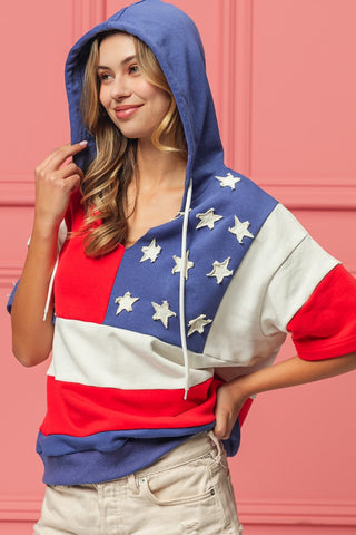 Shop Navy Red BiBi American Flag Theme Hoodie - High-Quality U.S. Made Women’s Fashion with Free & Fast Shipping