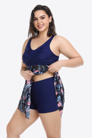 Shop Plus Size Floral Two-Tone Asymmetrical Hem Two-Piece Swimsuit - High-Quality U.S. Made Women’s Fashion with Free & Fast Shipping