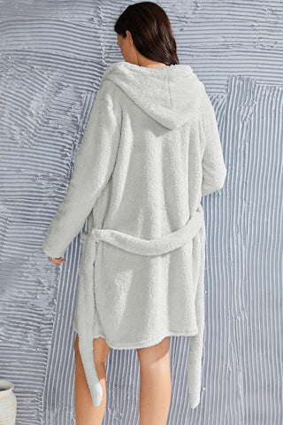 Shop Fuzzy Tied Pocketed Hooded Lounge Nightgown - High-Quality U.S. Made Women’s Fashion with Free Fast Shipping