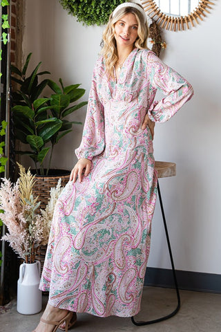 Shop Multi First Love Paisley Print Tie-Back Long Sleeve Maxi Dress - High-Quality U.S. Made Women’s Fashion with Free & Fast Shipping