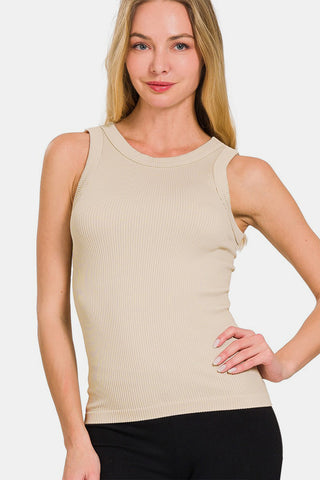 Shop Zenana 2 Way Neckline Washed Ribbed Tank - High-Quality U.S. Made Women’s Fashion with Free & Fast Shipping