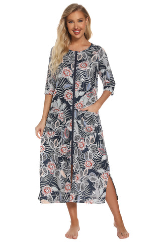 Shop Printed Slit Night Dress with Pockets - High-Quality U.S. Made Women’s Fashion with Free & Fast Shipping