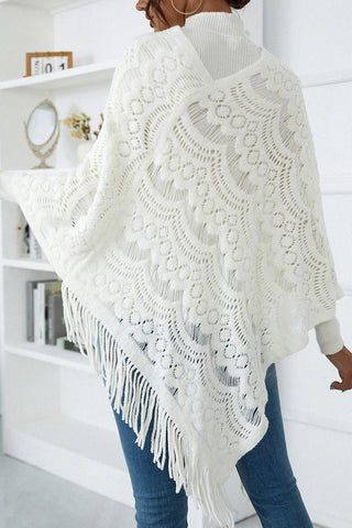 Shop Openwork Fringe Detail Poncho - High-Quality U.S. Made Women’s Fashion with Free Fast Shipping