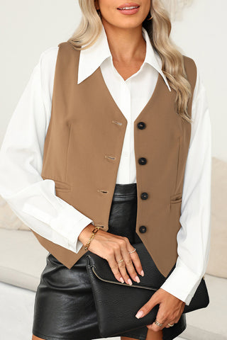 Shop Pocketed Button Up Vest - High-Quality U.S. Made Women’s Fashion with Free Fast Shipping