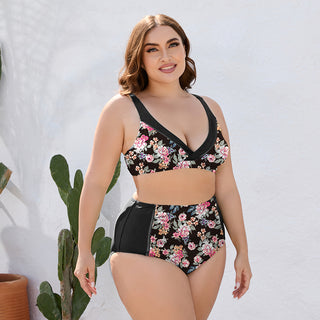 Shop Plus Size Floral High Waist Two-Piece Swim Set - High-Quality U.S. Made Women’s Fashion with Free Fast Shipping