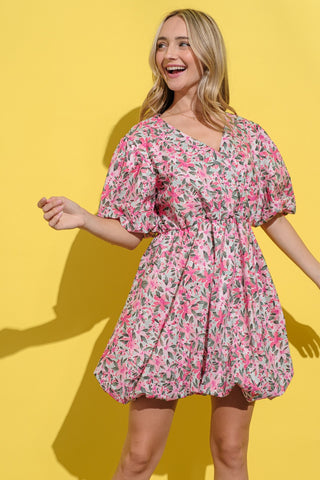 Shop And The Why Full Size Floral Surplice Puff Sleeve Dress - High-Quality U.S. Made Women’s Fashion with Free Fast Shipping