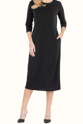 Shop BLACK Celeste Full Size Round Neck Midi Dress - High-Quality U.S. Made Women’s Fashion with Free & Fast Shipping