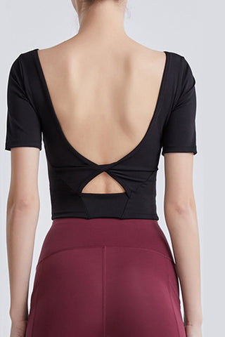 Shop Cutout Backless Round Neck Active T-Shirt - High-Quality U.S. Made Women’s Fashion with Free & Fast Shipping