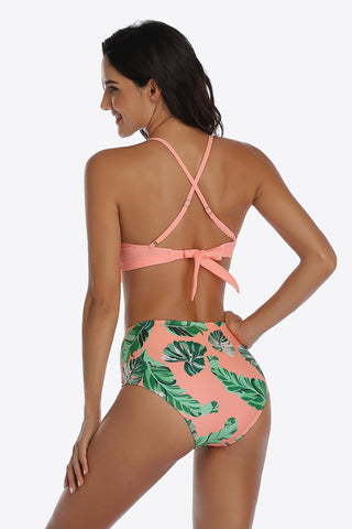 Shop Tropical Print Ruffled Two-Piece Swimsuit - High-Quality U.S. Made Women’s Fashion with Free Fast Shipping