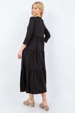 Shop Celeste Full Size Tiered Midi Dress with Pockets - High-Quality U.S. Made Women’s Fashion with Free & Fast Shipping