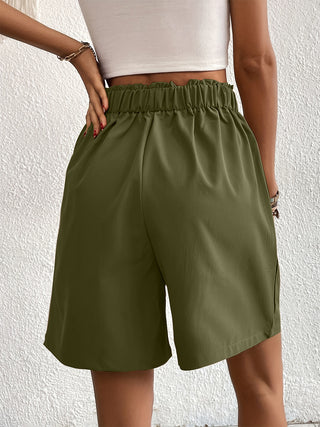 Shop Pocketed Half Elastic Waist Shorts - High-Quality U.S. Made Women’s Fashion with Free Fast Shipping