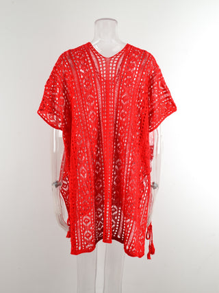 Shop Cutout V-Neck Cover-Up with Tassel - High-Quality U.S. Made Women’s Fashion with Free & Fast Shipping