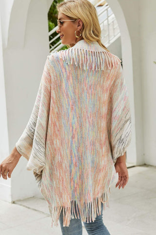 Shop Multicolored Fringe Trim Poncho - High-Quality U.S. Made Women’s Fashion with Free Fast Shipping