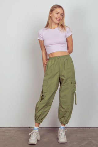 Shop VERY J Elastic Waist Woven Cargo Pants - High-Quality U.S. Made Women’s Fashion with Free & Fast Shipping