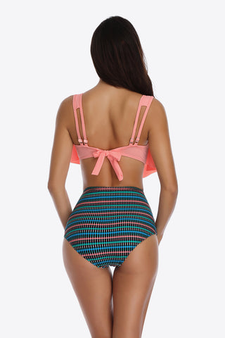 Shop Two-Tone Ruffled Two-Piece Swimsuit - High-Quality U.S. Made Women’s Fashion with Free & Fast Shipping