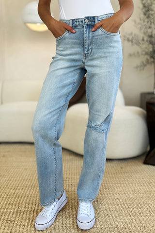 Shop Judy Blue Full Size High Waist Distressed Straight Jeans - High-Quality U.S. Made Women’s Fashion with Free & Fast Shipping